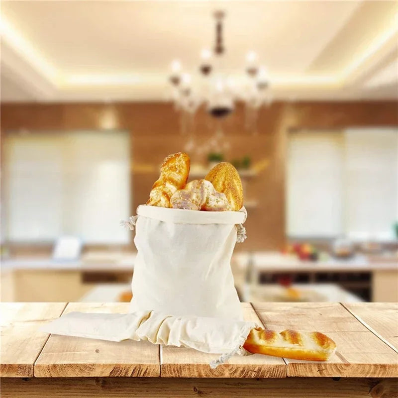 Eco-Friendly Linen Bread Bag Reusable Baguette Cotton Drawstring Storage Bag