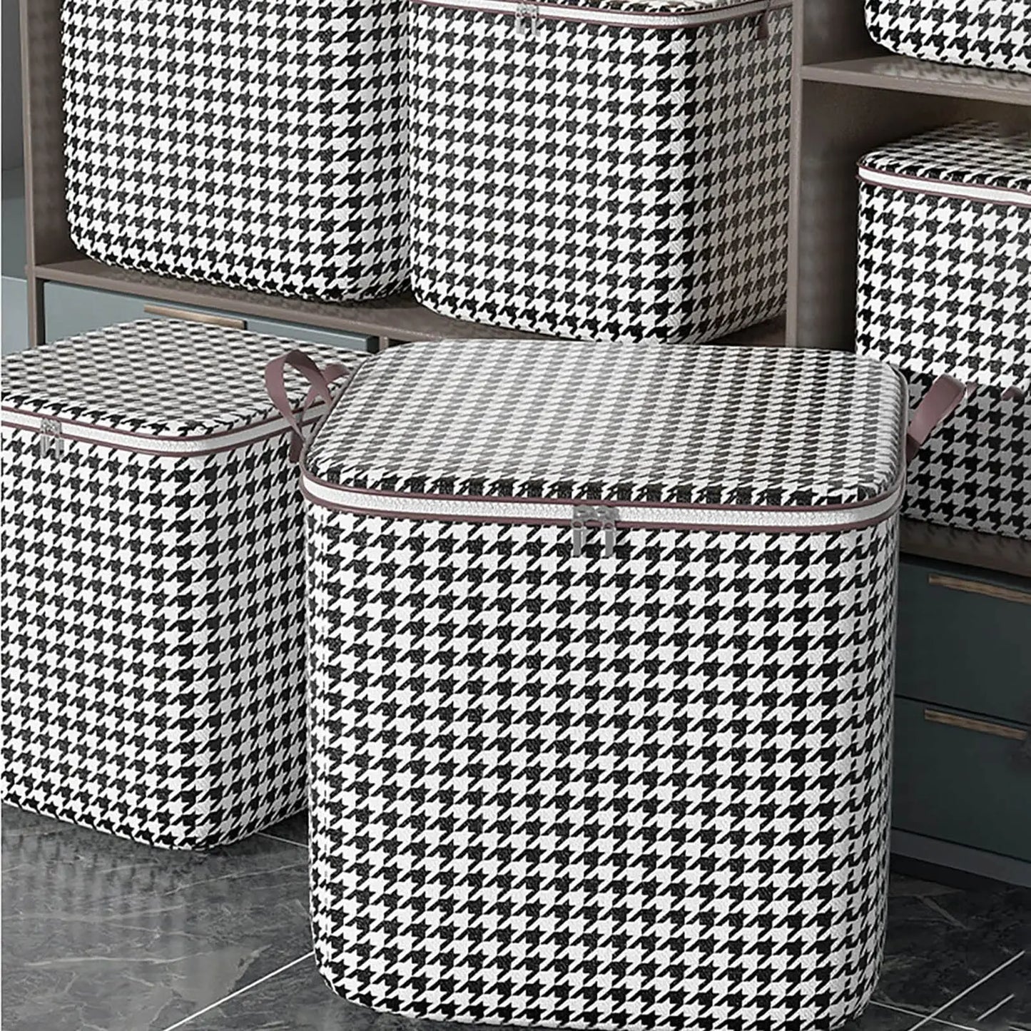 Eco-Friendly Houndstooth Storage Bag Large Capacity Folding Clothes