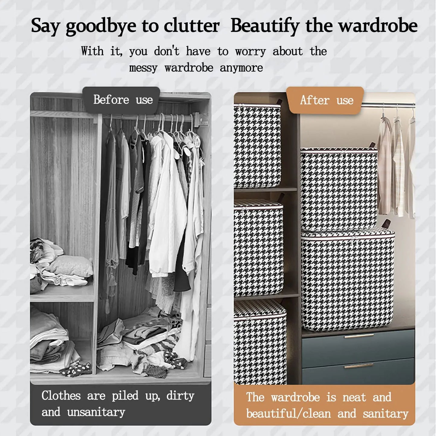 Eco-Friendly Houndstooth Storage Bag Large Capacity Folding Clothes