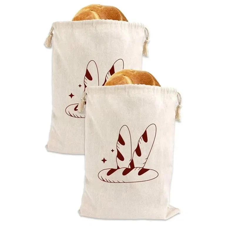 Eco-Friendly Linen Bread Bag Reusable Baguette Cotton Drawstring Storage Bag