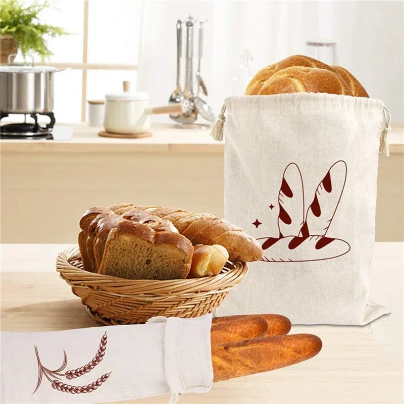 Eco-Friendly Linen Bread Bag Reusable Baguette Cotton Drawstring Storage Bag