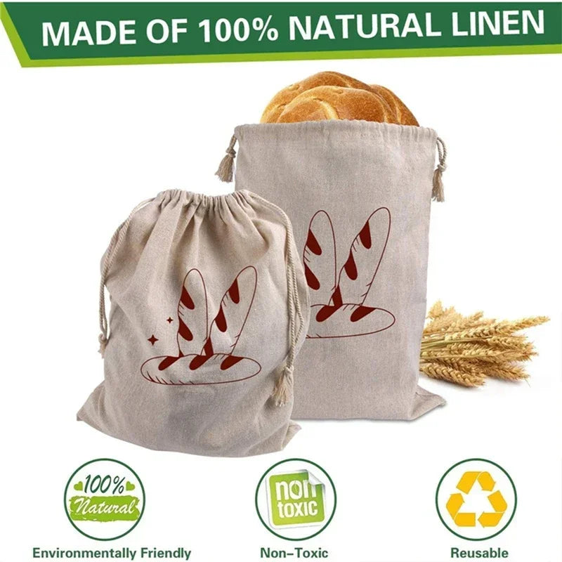 Eco-Friendly Linen Bread Bag Reusable Baguette Cotton Drawstring Storage Bag
