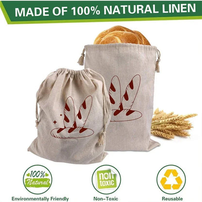 Eco-Friendly Linen Bread Bag Reusable Baguette Cotton Drawstring Storage Bag