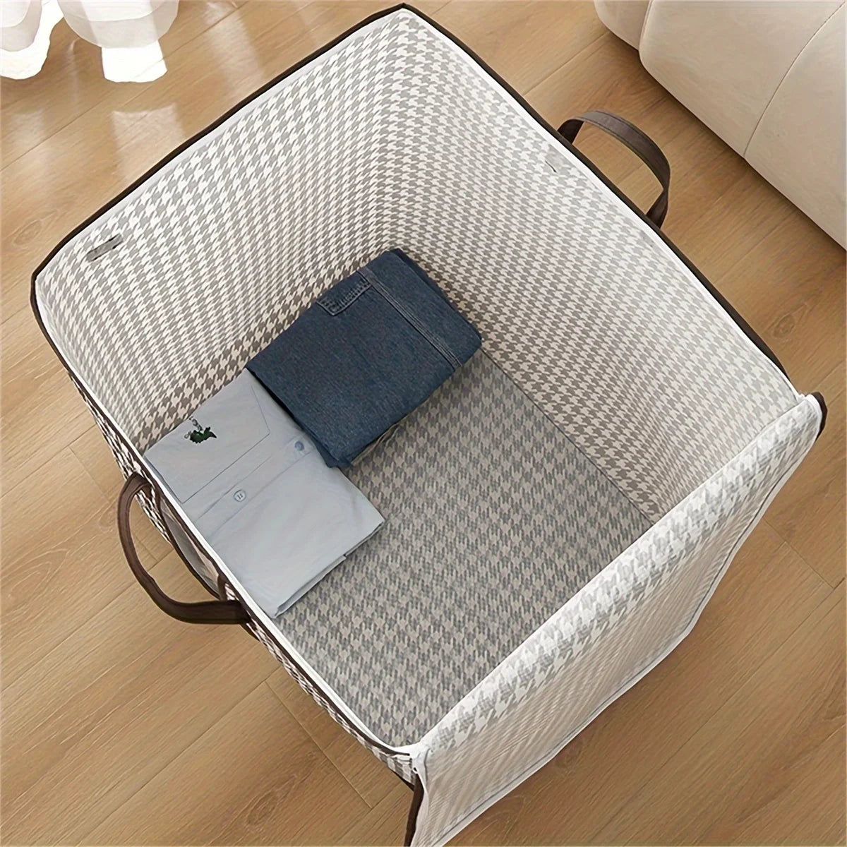 Eco-Friendly Houndstooth Storage Bag Large Capacity Folding Clothes