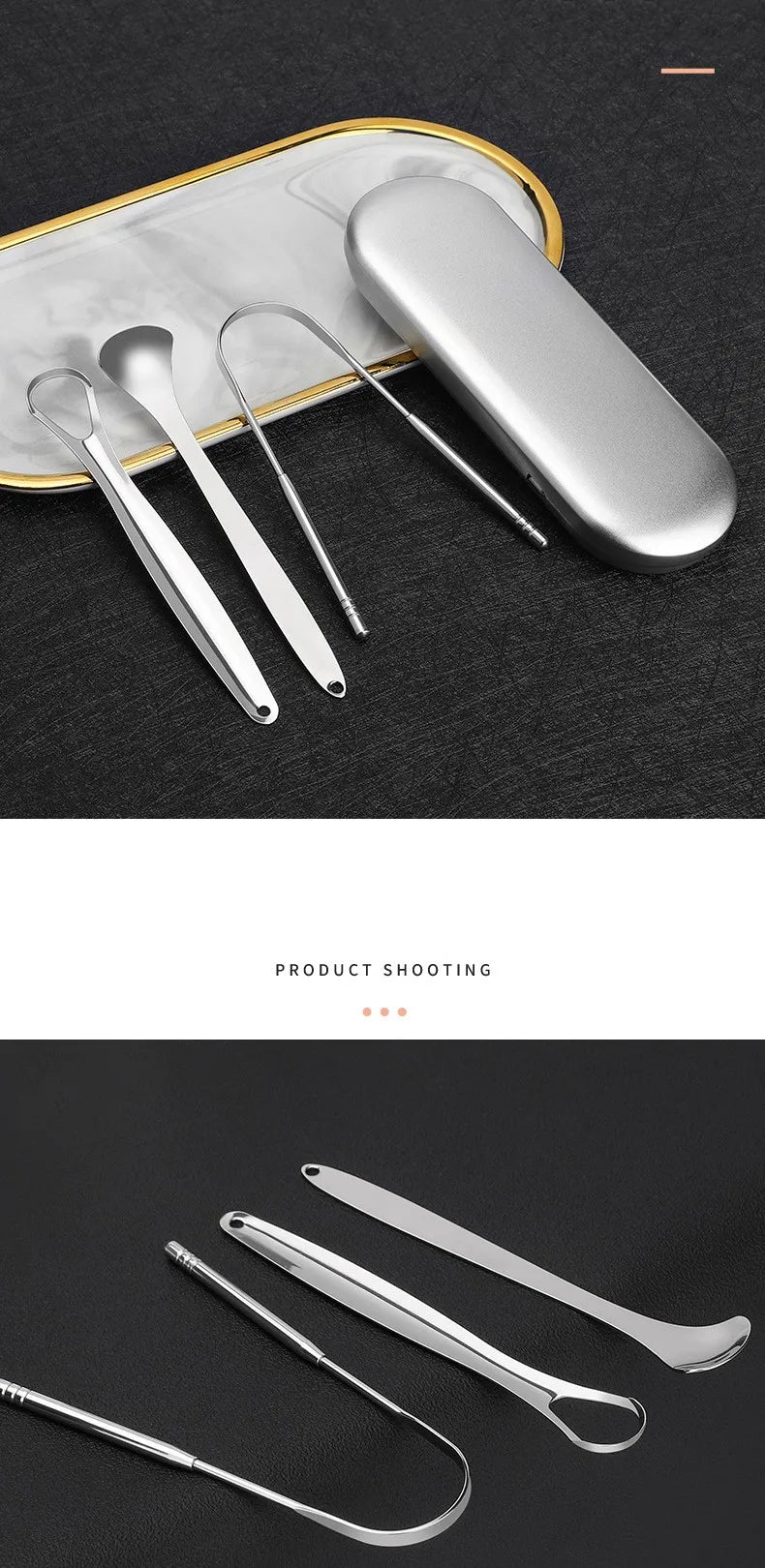 Eco-Friendly 3 Pcs/set Stainless Steel Tongue Scraper Metal Tongue Cleaner