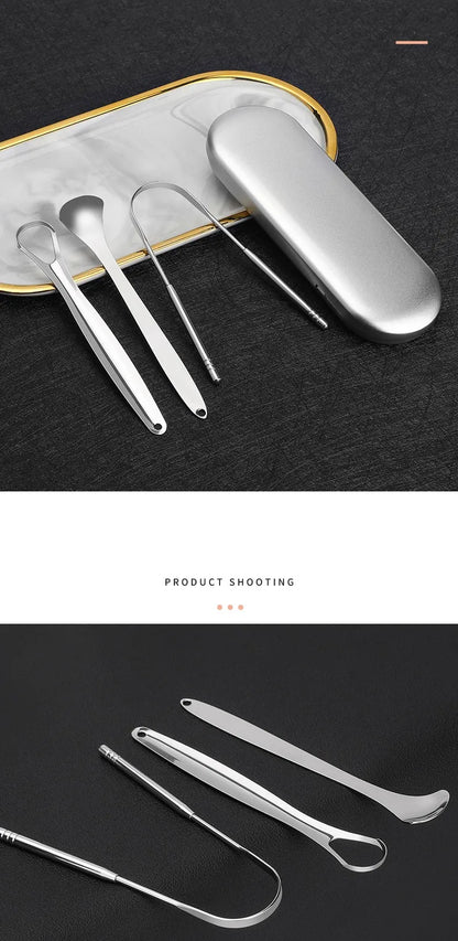 Eco-Friendly 3 Pcs/set Stainless Steel Tongue Scraper Metal Tongue Cleaner