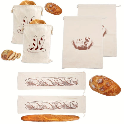 Eco-Friendly Linen Bread Bag Reusable Baguette Cotton Drawstring Storage Bag