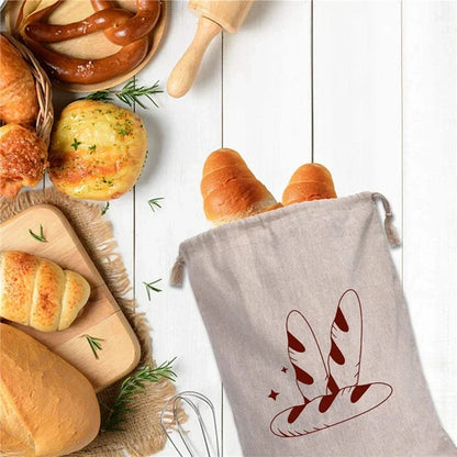Eco-Friendly Linen Bread Bag Reusable Baguette Cotton Drawstring Storage Bag