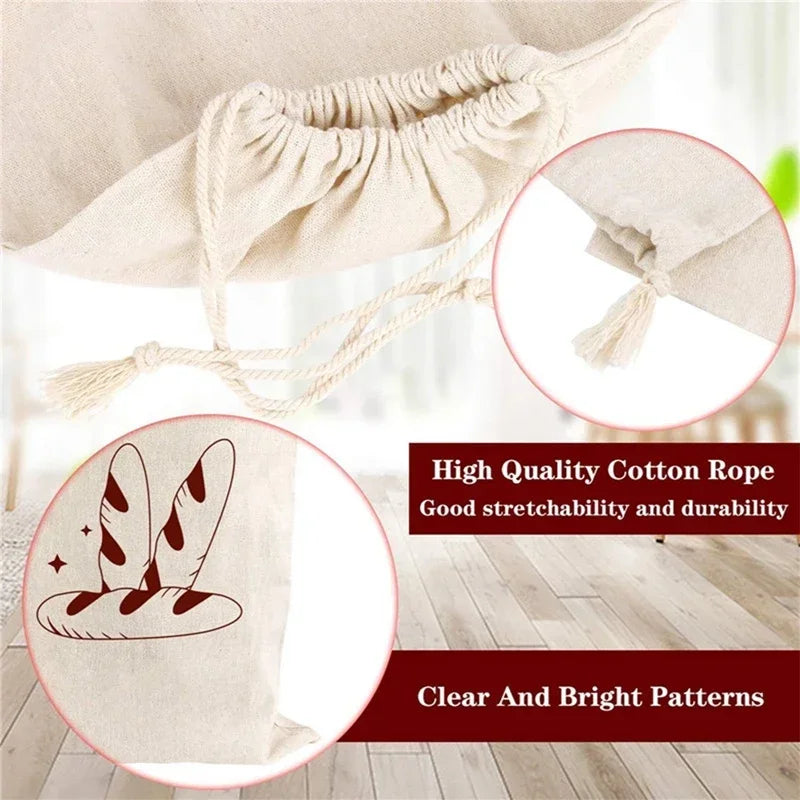 Eco-Friendly Linen Bread Bag Reusable Baguette Cotton Drawstring Storage Bag