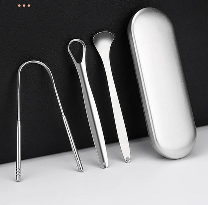 Eco-Friendly 3 Pcs/set Stainless Steel Tongue Scraper Metal Tongue Cleaner