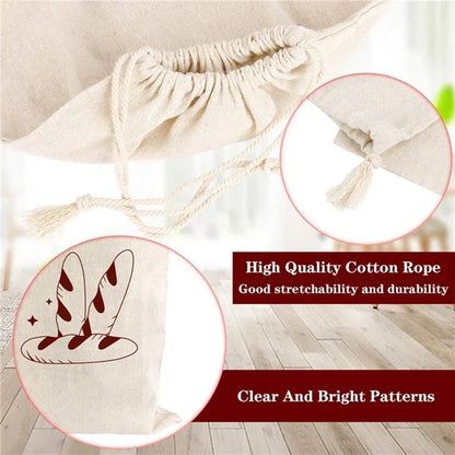 Eco-Friendly Linen Bread Bag Reusable Baguette Cotton Drawstring Storage Bag