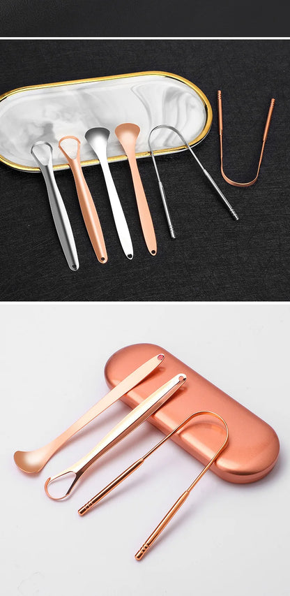 Eco-Friendly 3 Pcs/set Stainless Steel Tongue Scraper Metal Tongue Cleaner
