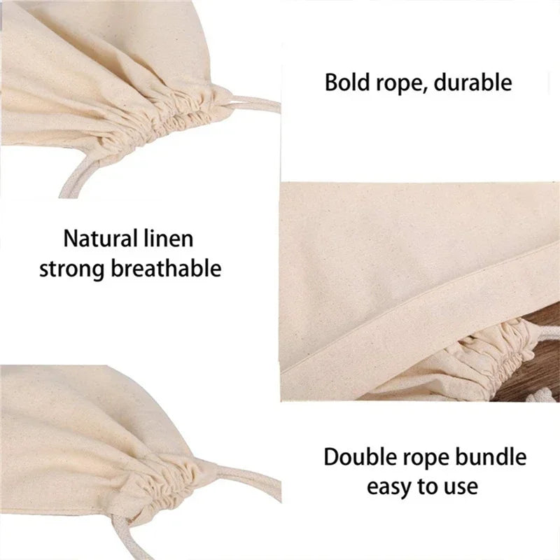 Eco-Friendly Linen Bread Bag Reusable Baguette Cotton Drawstring Storage Bag