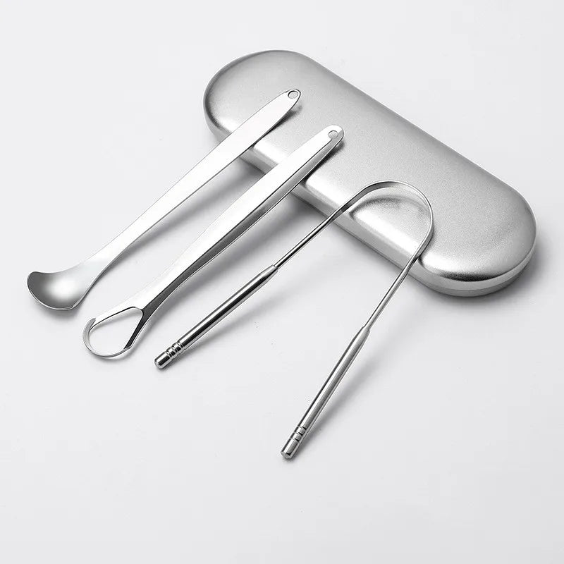 Eco-Friendly 3 Pcs/set Stainless Steel Tongue Scraper Metal Tongue Cleaner