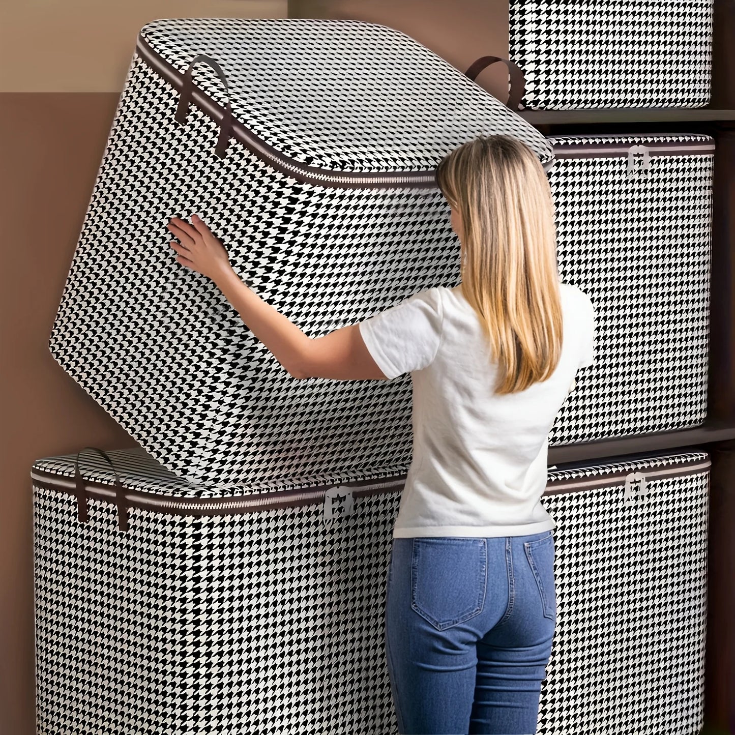 Eco-Friendly Houndstooth Storage Bag Large Capacity Folding Clothes