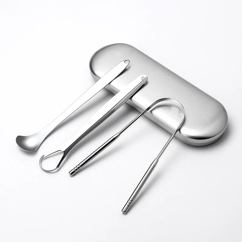 Eco-Friendly 3 Pcs/set Stainless Steel Tongue Scraper Metal Tongue Cleaner