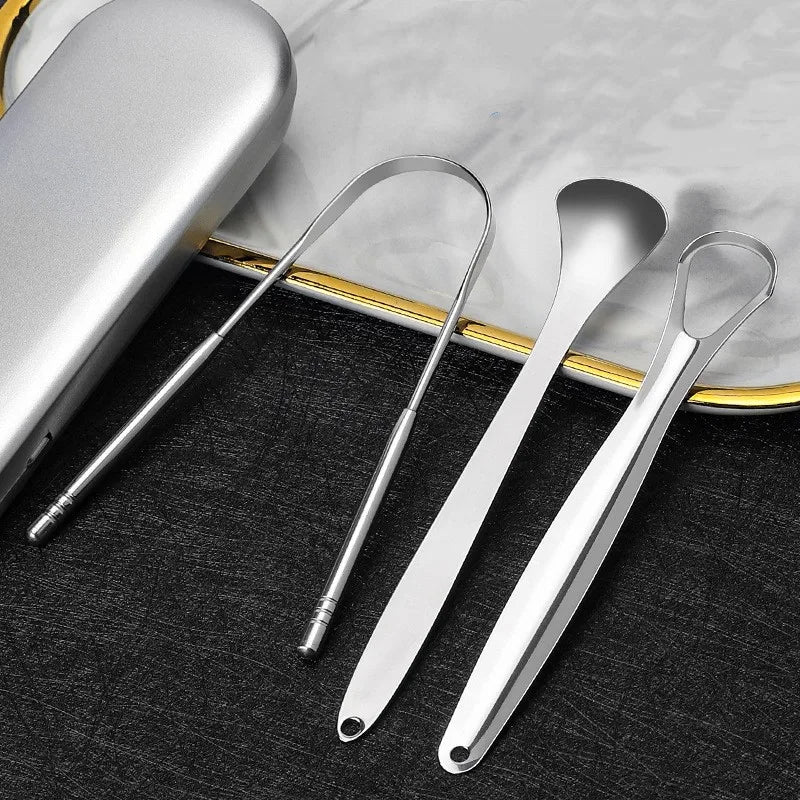 Eco-Friendly 3 Pcs/set Stainless Steel Tongue Scraper Metal Tongue Cleaner