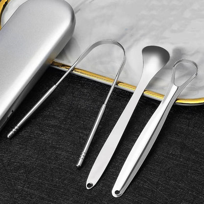 Eco-Friendly 3 Pcs/set Stainless Steel Tongue Scraper Metal Tongue Cleaner